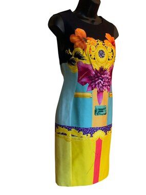 Versace Womens Sleeveless Multicolor Floral Print Sheath Dress Size 42 34ch 26w